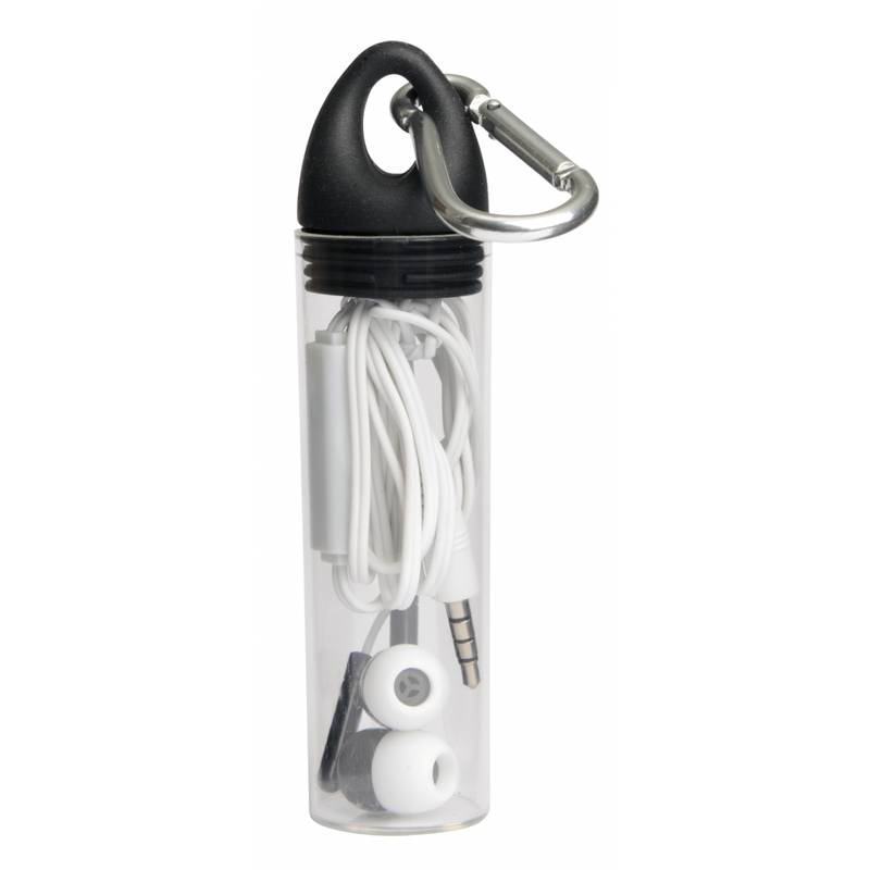 Sluchátka do uší v krabičce s karabinou, černá Sluchátka do uší v krabičce s karabinou, černá